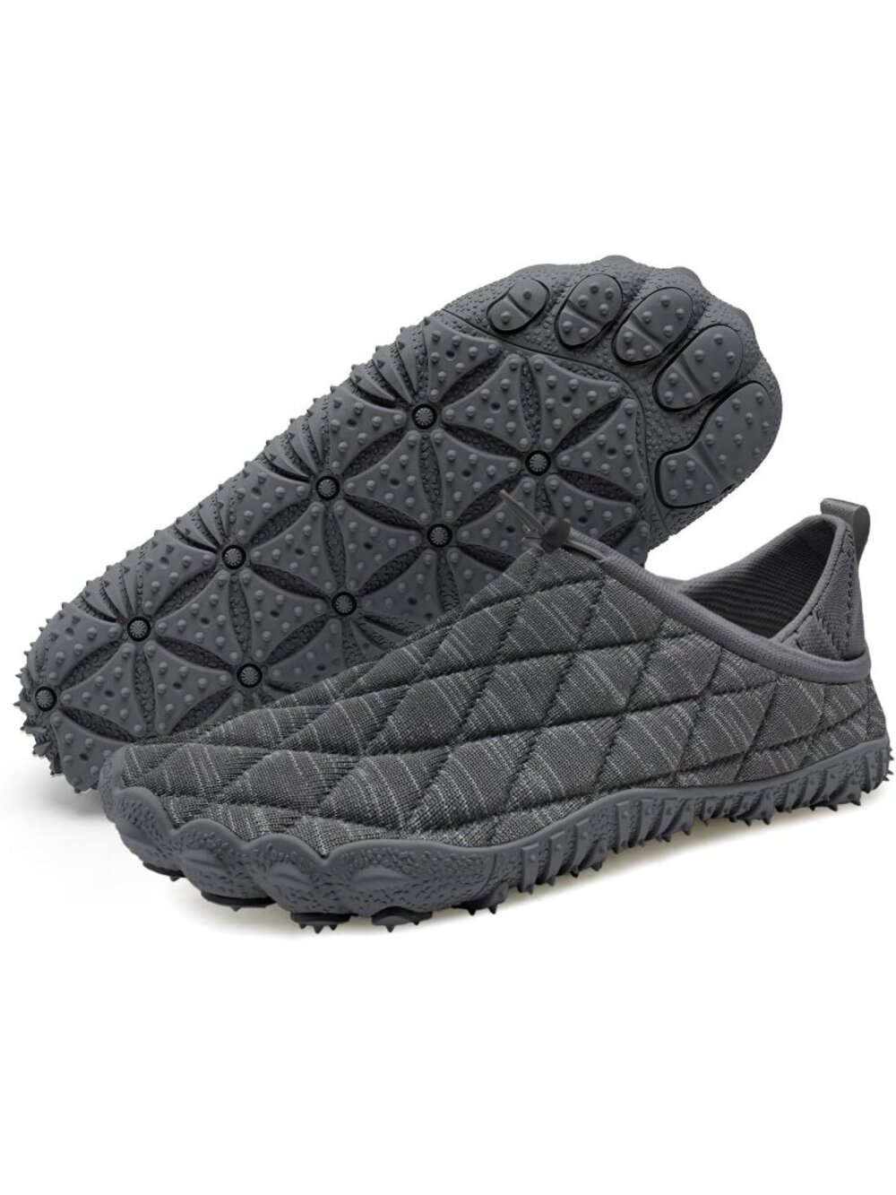 👑Men's Dark Grey Knit Pull on Comfortable Wide Toe Adjustable  Non Slip Shoes